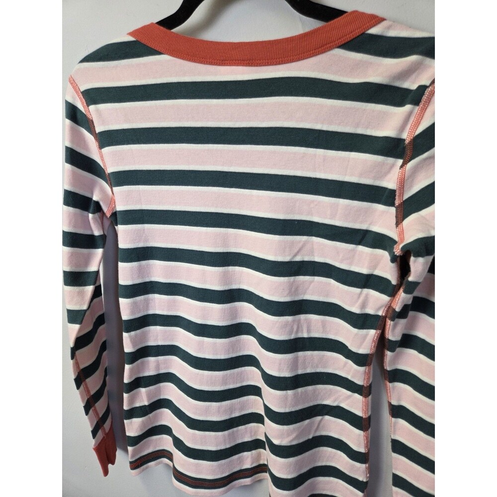 Hanna Andersson Women's XS Striped Knit Long Sleeve Crew Neck Tee Pink Green - Picture 8 of 8
